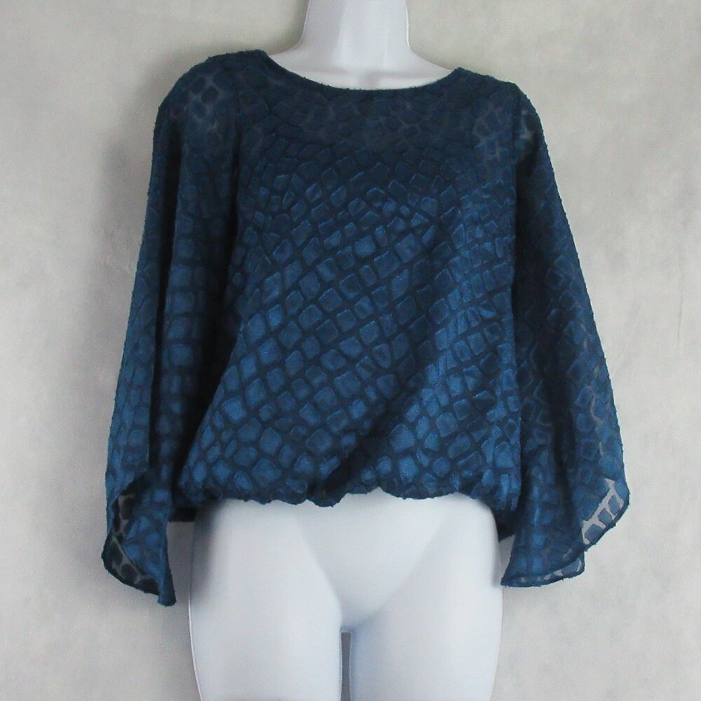 Alfani Women's Petite Snakeskin Bubble Blouse Top, Blue, PP / PXS